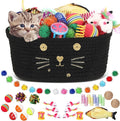Zopeal 58 Pcs Cat Storage Basket Gift Toys Set, Colorful Flashing Balls Pet Bell Crinkle Balls Spring Toys Attract Cat to Swat, Hunt, Interactive for Pet(Black,9.8 Inch)
