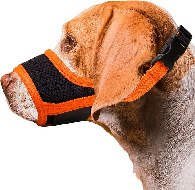 Dog Muzzle, Soft Breathable Muzzle for Small Medium Large Dogs, Air Mesh Nylon Muzzle Cover Prevent Biting Barking Chewing, Adjustable Drinkable Pet Muzzle 6 Sizes (Orange,XXL)
