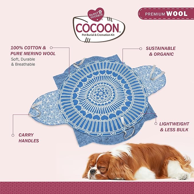 Cocoon® - Eco-Friendly Pet Burial & Cremation Ceremony Kit (Premium Wool) - Casket for Dogs and Cats (Choose Size & Color) (Small, Light Blue)