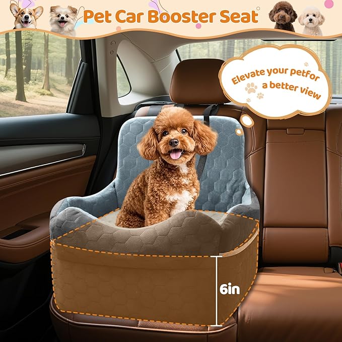 Dog Car Seat for Small/Medium Dogs - Puppy Car Seat Under 35 lbs with Thick Elevated Cushion & Safety Belt for Travel - Detachable & Washable Dog Booster Seat with 2 Sides Storage Pockets(Black/Gray)