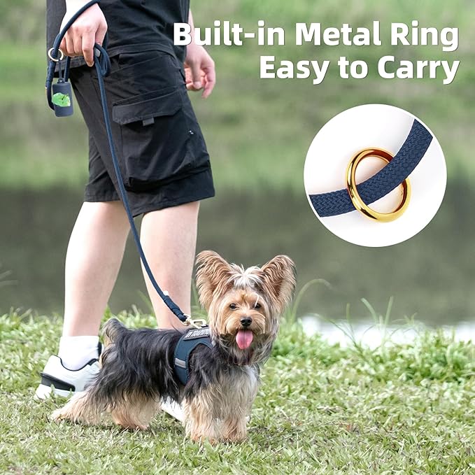 Durable Handwoven Dog Leash for Small & Medium Dogs, 5/16 inch Rope Lead with Anti-Tangle Swivel Clip, Soft & Lightweight, 5FT Long – Ideal for Daily Walking & Training (Prussian Blue)