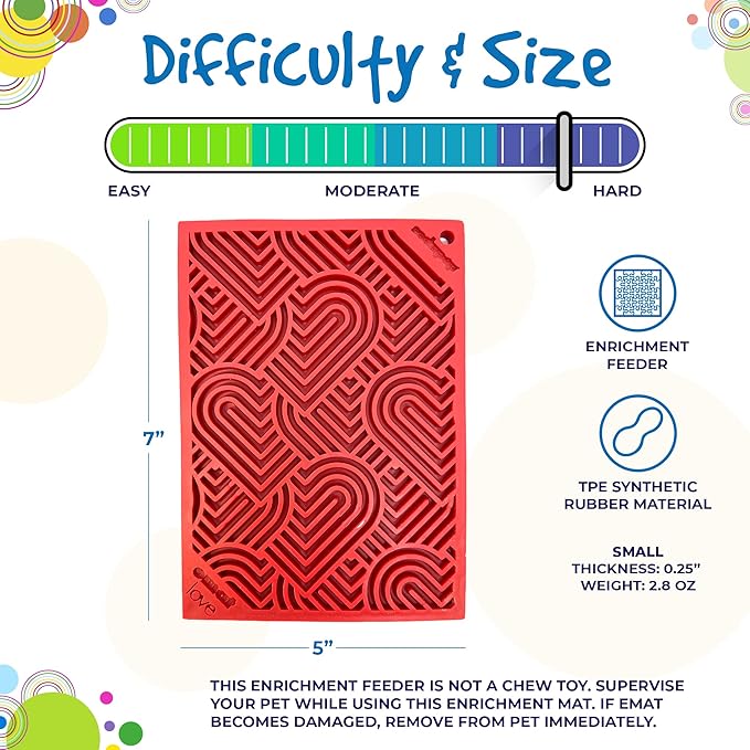 SodaPup Love eMat – Durable Lick Mat Feeder Made in USA from Non-Toxic, Pet-Safe, Food Safe Rubber for Mental Stimulation, Avoiding Overfeeding, Fresh Breath, Digestive Health, Calming, & More