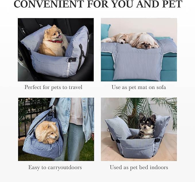 Dog Car Seat Pet Car Seat for Small Medium Large Dogs Dog Booster Seat for Safe and Comfortable Car Travel Dog Car Bed and Travel Bed Blue and White Blue 20 * 20 in