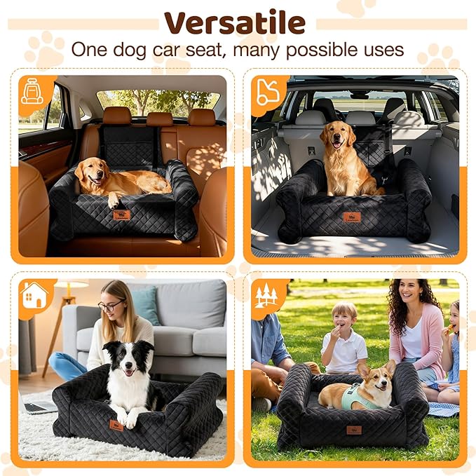 Dog Car Seat for Medium/Large Dogs up to 60 lbs, Memory Foam Dog Booster Seat with Thick Cushion, Pet Car Seat with Detachable Washable Cover, Storage Pockets for SUV, Pick Up, Trunk, Grey Black