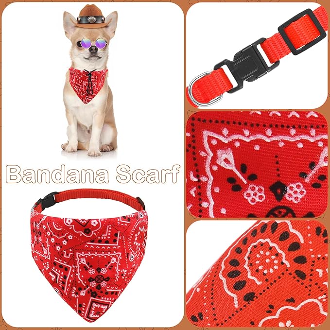 Pet Cowboy Costume with Dog Cowboy Hat Cat Bandana Scarf Sunglasses Western Cosplay Halloween Costumes for Small Dogs Cats Accessories