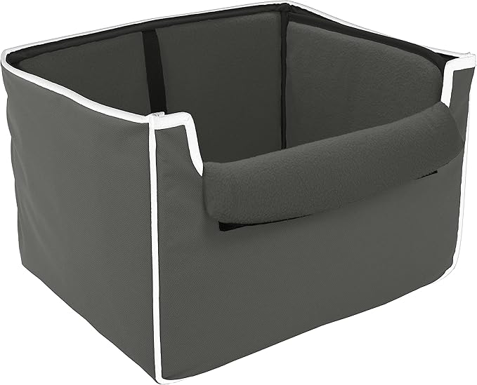 Collapsible Pet Booster Car Seat Box with Plush Fleece Cover, Cushion Insert and Foam Padded Panel - Foldable Carseat for Small Pet Dogs and Puppies Under 20 lbs, Grey