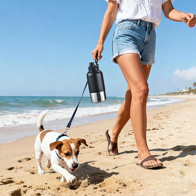 Insulated Dog Water Bottle with 2 Bowls, 32oz Travel Stainless Steel Double Wall Thermos, Portable Pet Dispenser, Gifts for Puppy Small Dogs Walking Hiking and Camping