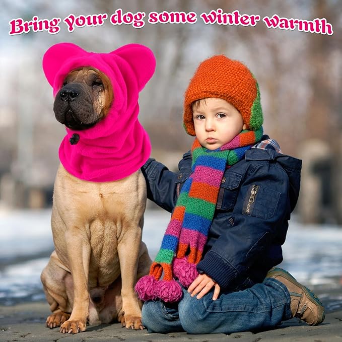 Winter Dog Hats Quiet Ears for Dogs Ear Muffs Pet Neck Warmer Scarf Hoodie Noise Protection Cover Beanie Head Wrap Costume for Pet Dog Cats(Rose Red,S)