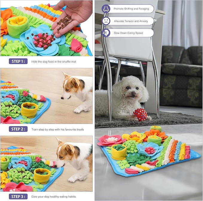 JXTZ Snuffle Mat for Dogs, Interactive Snuffle Mat, 15.4 x15.4 inches for Small & Medium Pets, Pet Treats Feeding Mat for Boredom Relief, Slow Feeder, Felt Wool Feeding Mat, Puzzle Toy for Dogs, Cats