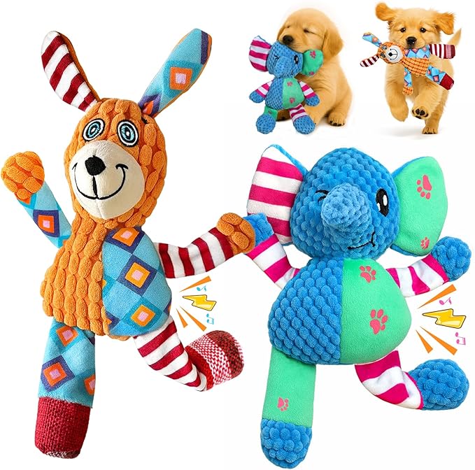 Swooflia 2 Pack Squeaky Dog Toy - Elephant Crinkle Plush Toys for Puppies, Treat Boredom for Small Dogs, Interactive Stimulating Puppy Toy to Keep Them Busy