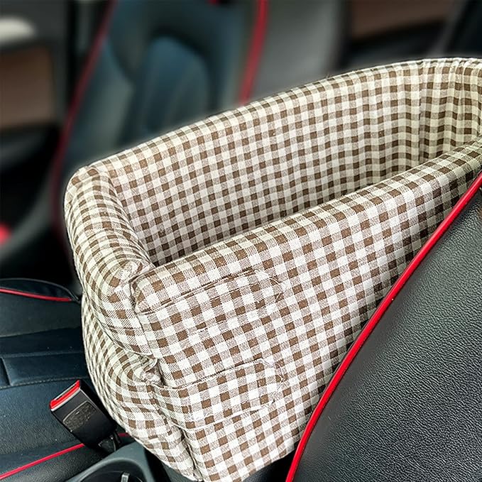 Dog Booster Car Seat on Car Armrest Travel Bags for Cats Dogs with Easy Carrying Strap Dog Travel Car Carrier with Safety Tethers Console Car Seat for Dogs