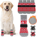 KOOLTAIL Dog Socks to Prevent Licking Paws, Dog Christmas Outfit Shoes for Winter Snow Pavement, Warm Fleece Pet Boots & Paw Protector for Hardwood Floors Anti Slip, Small Medium Large Size, Red L