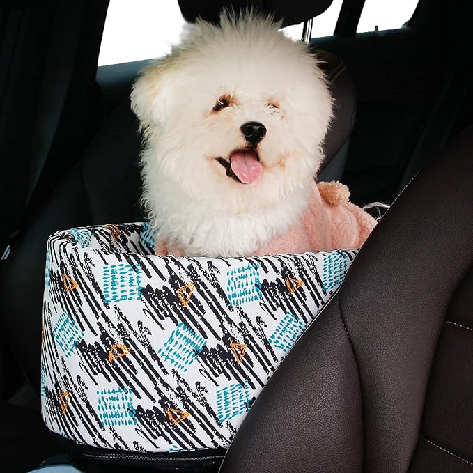 Console Small Dog Cat Car Seat Pet Booster Puppy Travel Car Carrier Bed ON Car Armrest, Interactive Deluxe Seat Waterproof Pet Car Seat for Cat and Small Dog Up to 10 Lbs