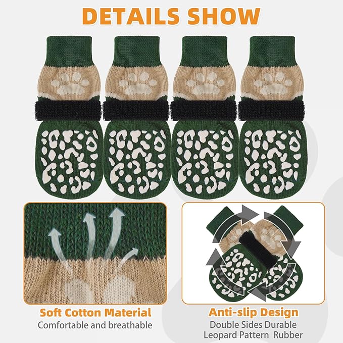 KOOLTAIL Dog Socks to Prevent Licking Paws for Hardwood Floors Anti Slip, Winter Warm Pet Boots&Paw Protector with Grippers, Double Sides Puppy Shoes Booties for Small Medium Large Senior Dogs