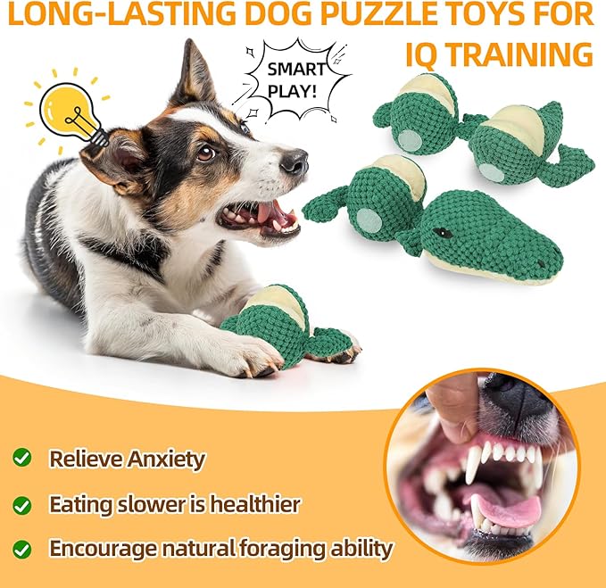 Mihachi Dog Enrichment Toys, Snuffle Toy for Small Medium Dogs, Detachable Dog Puzzles Squeaky Sniffle Interactive Toy for Foraging Training, Boredom and Mental Stimulation, Green Crocodile
