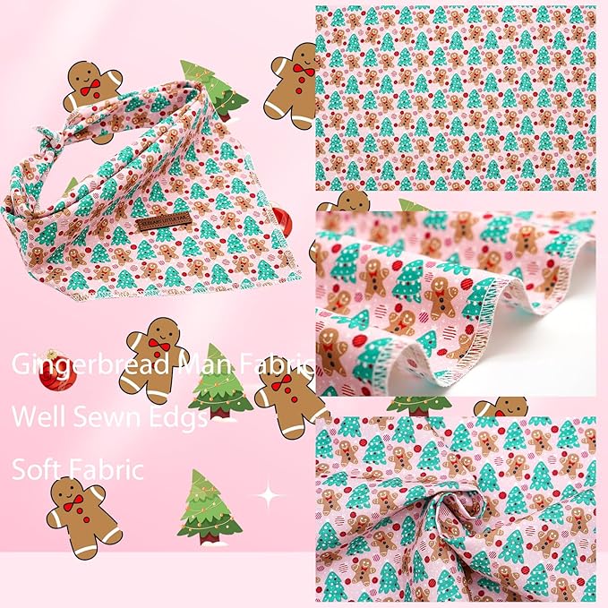 Elegant Little Tail Christmas Holiday Dog Bandanas 1Pc Square Soft Washable Adjustable Kerchief Bib Scarf for Small & Large Dogs