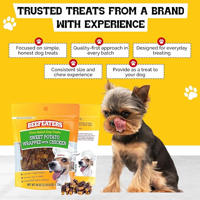 Beefeaters Sweet Potato Wrap with Chicken – Dog Treat. No Corn, Wheat, Soy or Gluten, Low Fat, Whole Muscle Jerky, Ideal for Training & Snacks
