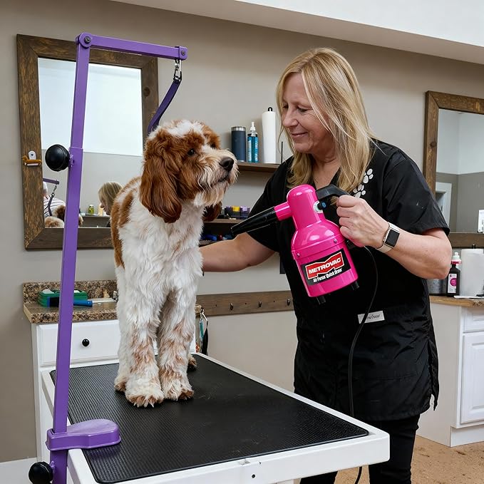 METROVAC Quick Draw Compact Pet Dryer - Dog Grooming Vacuum - Hot Pink & Variable Speed