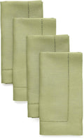 Solino Home Linen Napkins Set of 4 - Classic Hemstitch 100% Pure Linen Moss Green Dinner Napkins Cloth 20 x 20 Inch for Winter - Handcrafted and Machine Washable