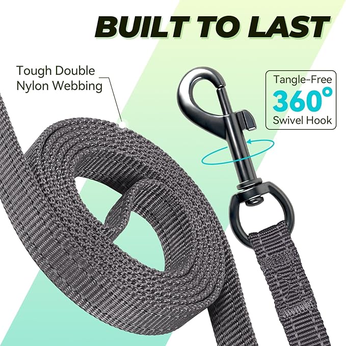 VIVAGLORY Twingrip Dog Leash, Double Handle Dog Leash for Training & Walking with Traffic Handle & 2 Loop, Traffic Control Reflective Heavy Duty for Puppy Pet, 4ft x 1/2in, Grey