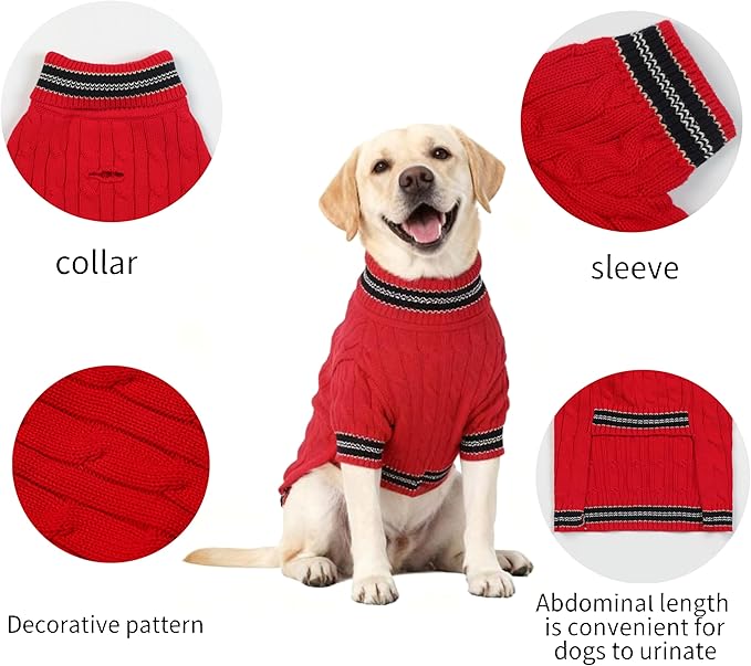 Small/Medium Dog Sweater, Warm Dog Winter Coat w/Sleeves, Comfortable High Neck & Leash Hole, Premium Dog Clothes for Labrador-Best for Holidays, Daily Walks XL Bright Red