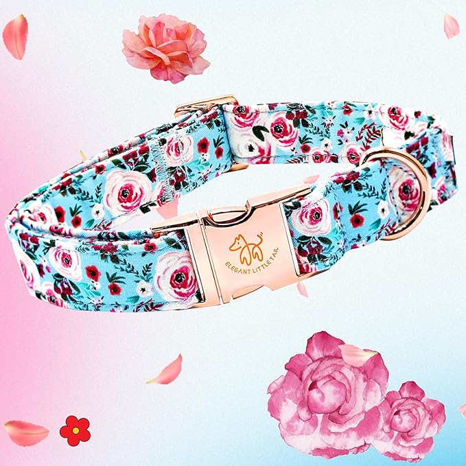 Elegant Pink Floral Print Summer Dog Collar - Cotton, Durable, Metal Buckle for X-Small Dogs