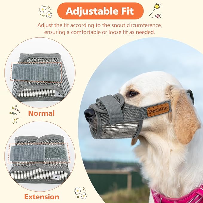 Coppthinktu Soft Dog Muzzle, Breathable Mesh Muzzle for Small Medium Large Sized Dog Mouth Cover, Adjustable Muzzles to Prevent Biting Barking Dogs Mouth Cover Allows Drinking (Grey L)