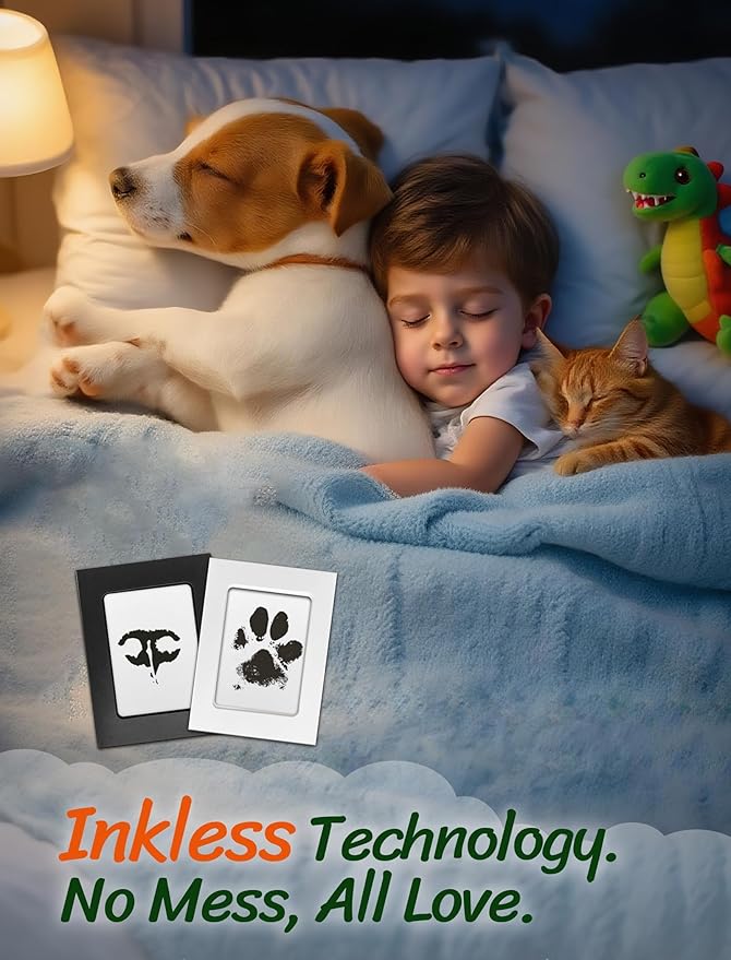Paw Print Kit for Dogs 2-Pack, Inkless Clean Touch 2.3×3.7 in, Pet Paw and Nose Print Pad with Frames, Stickers, and Cards, Mess-Free for Cats, Puppies and Kittens