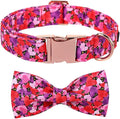 Maca Bates Valentine's Day Dog Collar with Fancy Bow for Extra Large Girl Boy Dogs,Tiedyed Love Hearts Pattern,Adjustable Durable Soft Valentine Gift for Female Male Puppy