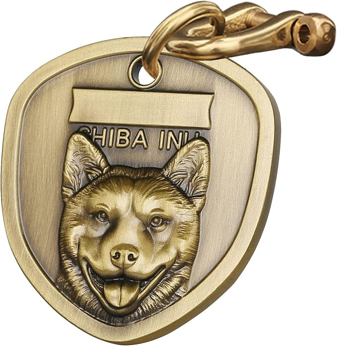 Vintage Pure Copper Pet ID Tags,Personalized Dog Tags,Three-Dimensional Relief Pet Pattern,Lettering on The Front and Back,Custom Pet Tags (A17-Shiba Inu)