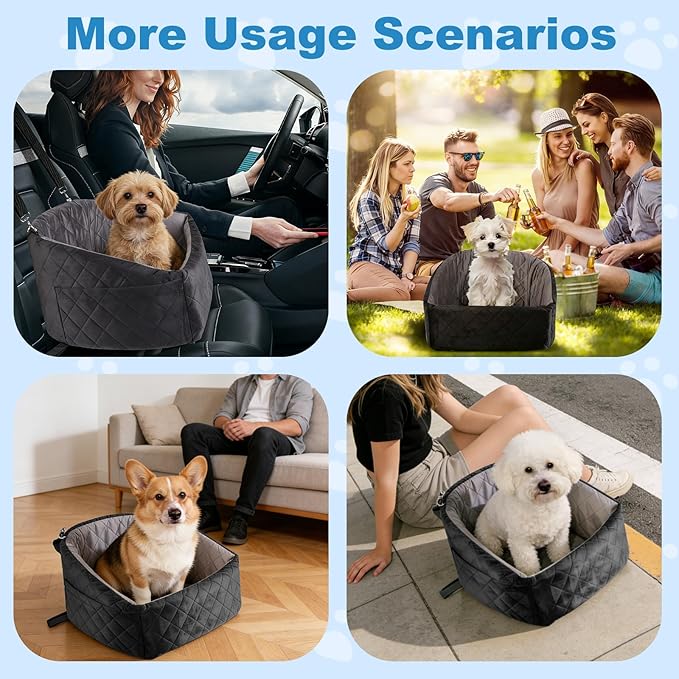 Dog Car Seat for Small & Medium Dogs up to 35 lbs, Pet Booster Seat with Removable Washable Cover, Soft Plush, Safety Leash, Non-Slip Bottom