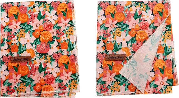 Lionheart glory Dog Bandana 1 Pack Washable Soft Cotton Flower Print Bibs Scarf, Adjustable Kerchief Square Dog Bandanas for Small Dogs