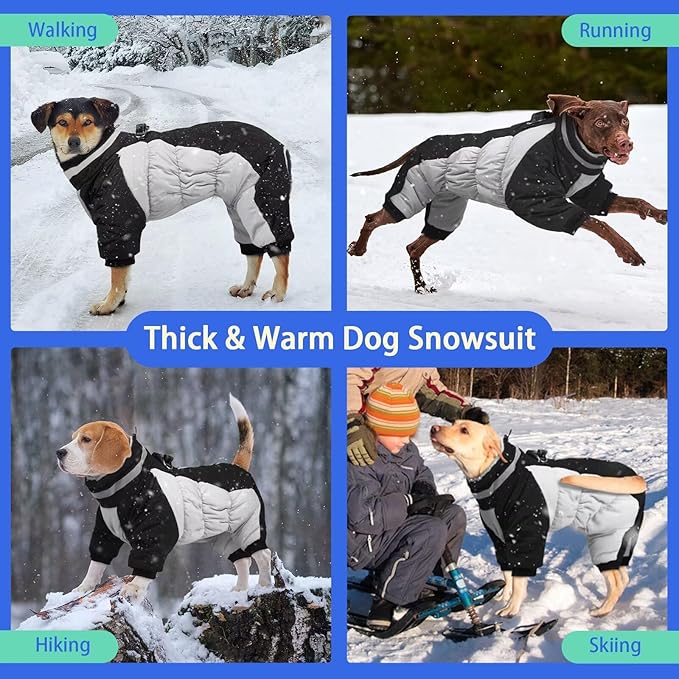 MIGOHI Full Body Dog Coat - Warm Reflective Small Dog Winter Coat with Harness, Turtleneck Fleece Jacket for Dogs,Four-Leg Windproof Puffer Jackets Snowsuit with Zipper for Small Medium Large Dogs,S