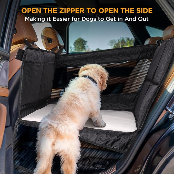 Back Seat Extender for Dogs,Hard Bottom Dog Car Seat Cover for Back Seat Holds 400lbs,Waterproof Anti-Scratch PU Leather Backseat Extender for Dogs,Dog Hammock for Car SUV Truck