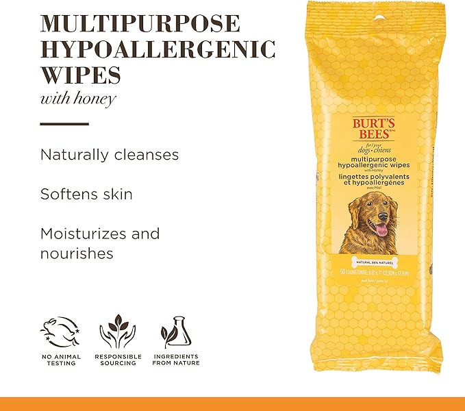 Burt's Bees for Pets Multipurpose Grooming Wipes - All-Purpose Cleaning & Grooming for Dogs - Cruelty-Free, 50 Count (6 Pack)