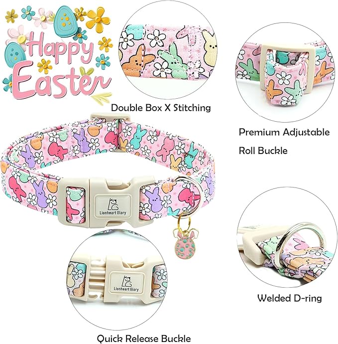 Lionheart glory Easter Dog Collar Colorful Collar for X-Small Dog Collars Easter Egg Print Dog Collars Spring Female or Male Pet Gift Adjustable Heavy-Duty Puppy Collar Holiday