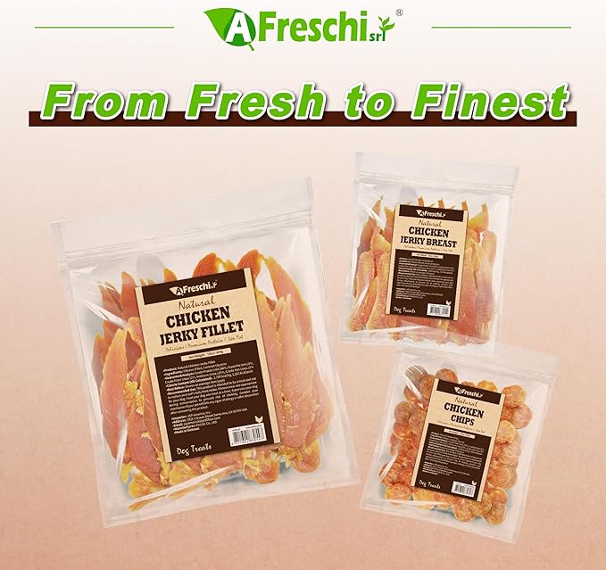 Afreschi Chicken Jerky Dog Treats, All Natural, High-Protein, Healthy & Easily Digestible, Grain-Free Puppy Chews, Human Grade Training & Rewards Dog Snacks, Chicken Fillet, 16 oz Pack