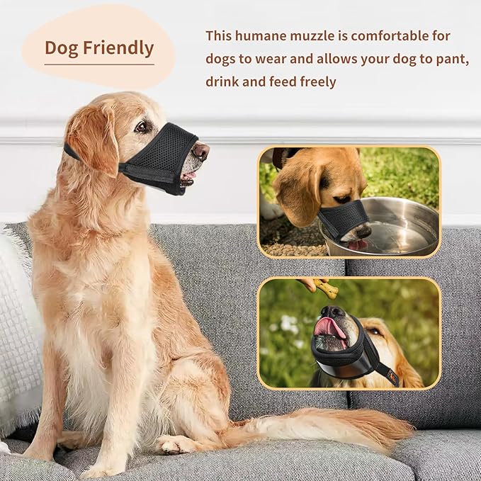 HEELE Dog Muzzle,Soft Nylon Muzzle Anti Biting Barking Chewing,Air Mesh Breathable Drinkable Adjustable Loop Pets Muzzle for Small Medium Large Dogs 4 Colors 4 Sizes (Black, L)