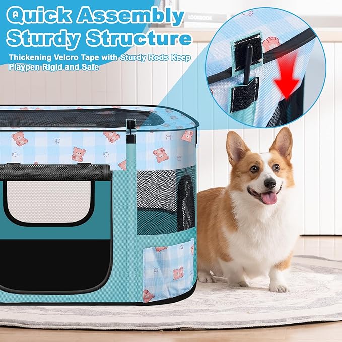 Foldable Dog Playpen Indoor,Expandable Puppy Playpen,Portable Pet Playpen for Small Animals,Waterproof Exercise Kennel Tent Crate for Travel,Camping, Home & Outdoor Use (M 31"L x 22"W x 21"H, Blue)