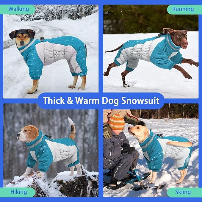 MIGOHI Full Body Dog Coat - Warm Reflective Large Dog Winter Coat with Harness,Turtleneck Fleece Jacket for Dogs,Four-Leg Windproof Puffer Jackets Snowsuit with Zipper for Small Medium Large Dogs,3XL