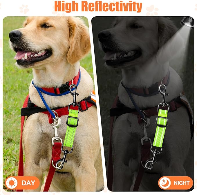 Dog Collar Safety Clip, Adjustable Backup Safety Strap, Double-Ended Leash Connector, High Reflectivity, Suitable for Dog Harnesses to Collar Safety Clips (Neon Green)