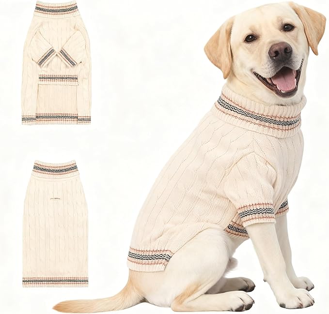 Small/Medium Dog Sweater, Warm Dog Winter Coat w/Sleeves, Comfortable High Neck & Leash Hole, Premium Dog Clothes for Labrador-Best for Holidays, Daily Walks XL White