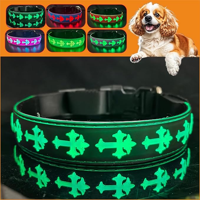 LED Dog Collar, USB Rechargeable, 15 Light Modes, Multi-Color Cross Pattern (Black, S(7.87-11.8"))