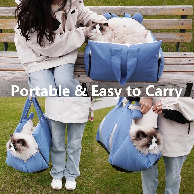 Dog Car Seat, Car Seat for Small Dogs with Harness, Machine Washable Front Back Seat Dog Car Seat, Portable Pet Travel Car Seat for Puppy Cat (Blue)