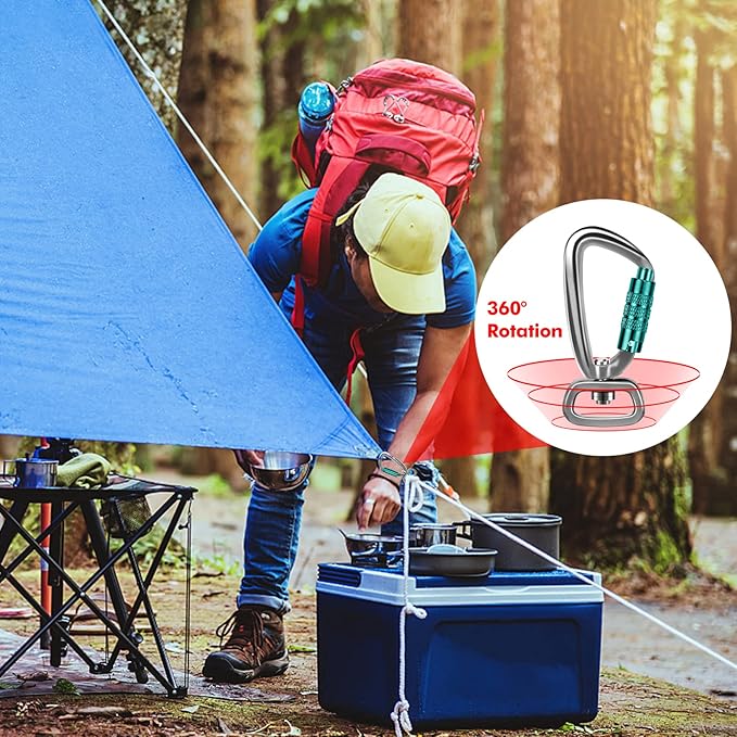 Locking Carabiner Clip 2.5" with Swivel Ring for Securing Pets, Dog Leash Harness, Camping, Hiking, Keychains