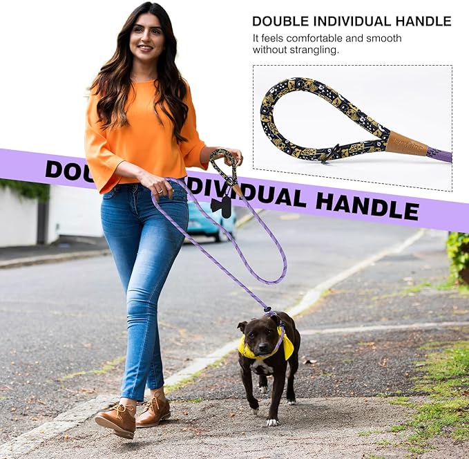 lynxking Slip Lead Dog Leash Reflective, Heavy Duty Comfortable Strong Rope for Large Medium Small Dogs No Pull Pet Training (Light Purple, 2PCS Large 1/2in x 6ft)