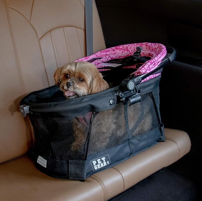 Pet Gear No-Zip View 360 Pet Carrier & Car Seat with Booster Seat Frame for Small Dogs & Cats, Mesh Ventilation, Push Button Entry, No Tools Required, Blossom