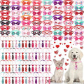 Eccliy 120 Pieces Valentines Day Dog Bow Tie Collar Set Valentines Dog Collar Bows Bulk Adjustable Pet Grooming Neckties for Large Medium Small Pet Cat Holiday Party Decoration Supply