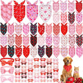 Sanwuta 100 Pcs Valentine's Day Dog Bandanas Bulk and Collar Bow Flower Ties Set 50 Valentine Bandanas 50 Heart Love Dog Collar Pet Triangle Pet Scarf Bowtie for Small Medium Large Costume Outfit