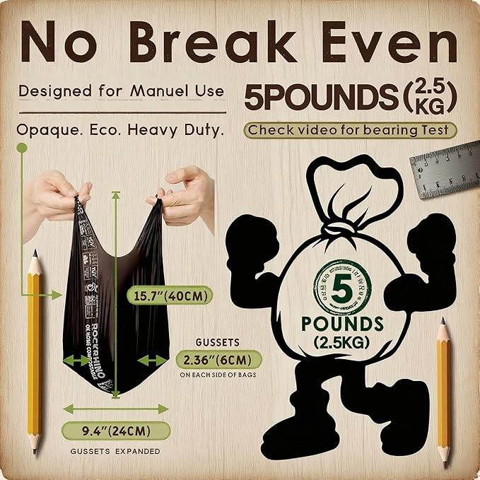 Ultra Thick RockRhino Dog Poop Bags - ECO Heavy Duty, Multi-Layer Bottom, 0% Plastic, 100% Home Compostable, Mint-Scented, Easy Open Tie Handles, Glove-Like Fit - 216 Bags